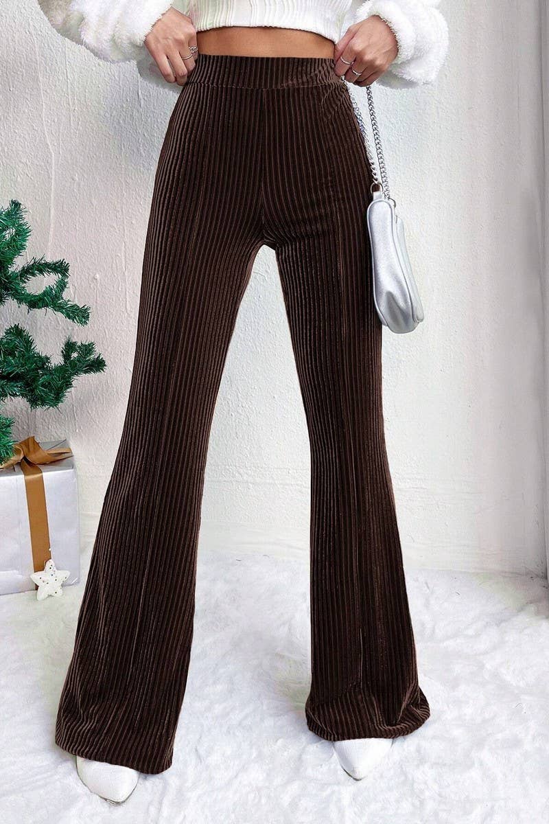 CWBLP2056_HIGH WAIST CORDUROY FLARE WIDE LEG SWEATPANTS