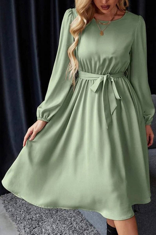 CWDMD5771_BALLOON SLEEVE KEYHOLE TIE BACK SATIN DRESS