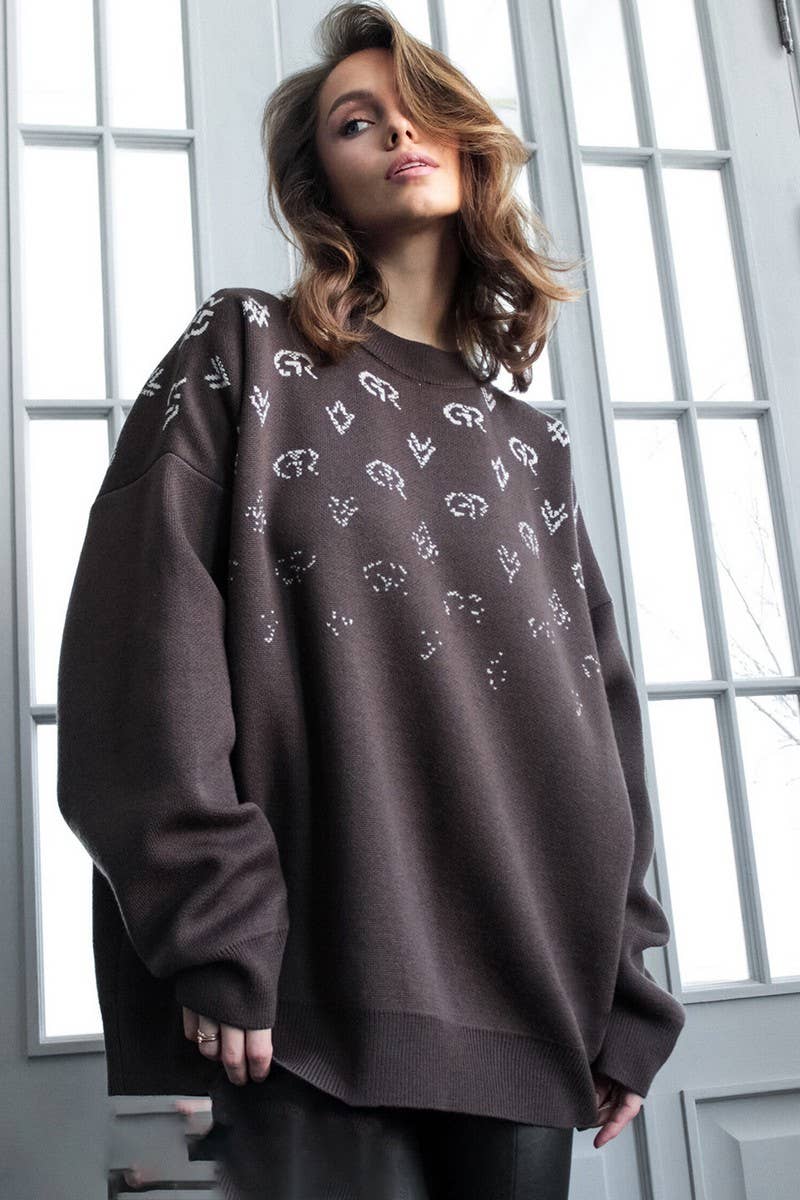 CWOSWL6798_GEOMETRIC LOOSE LONG-SLEEVED KNITTED SWEATER