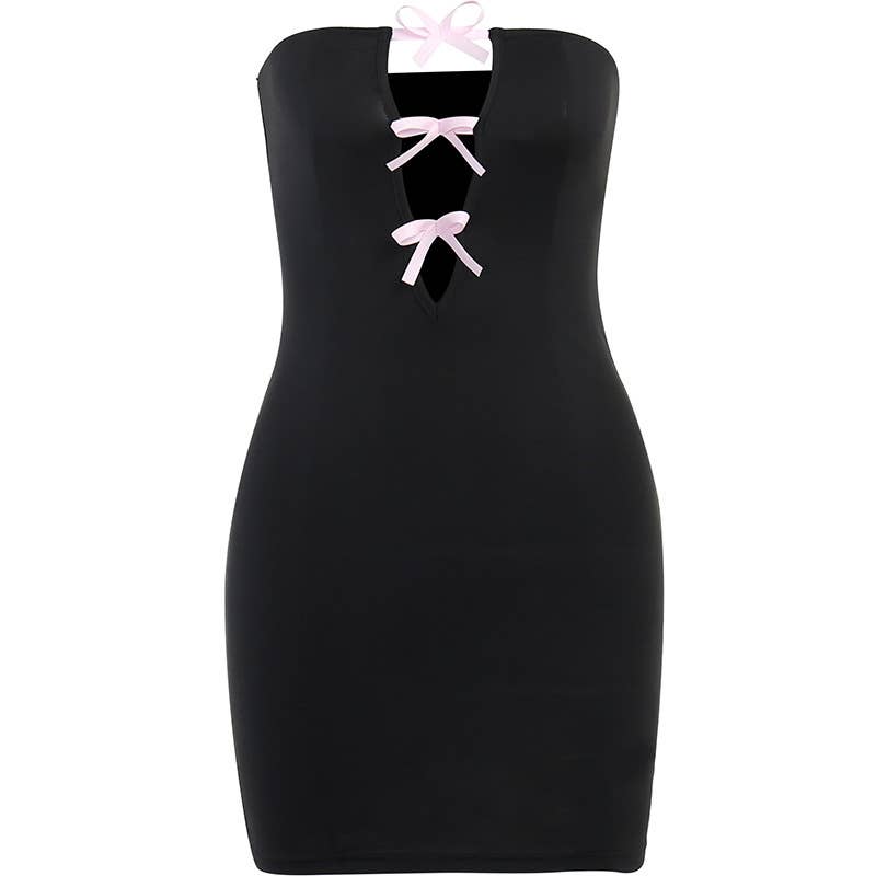 Bow Knot Cutout Strapless Bodycon Dress