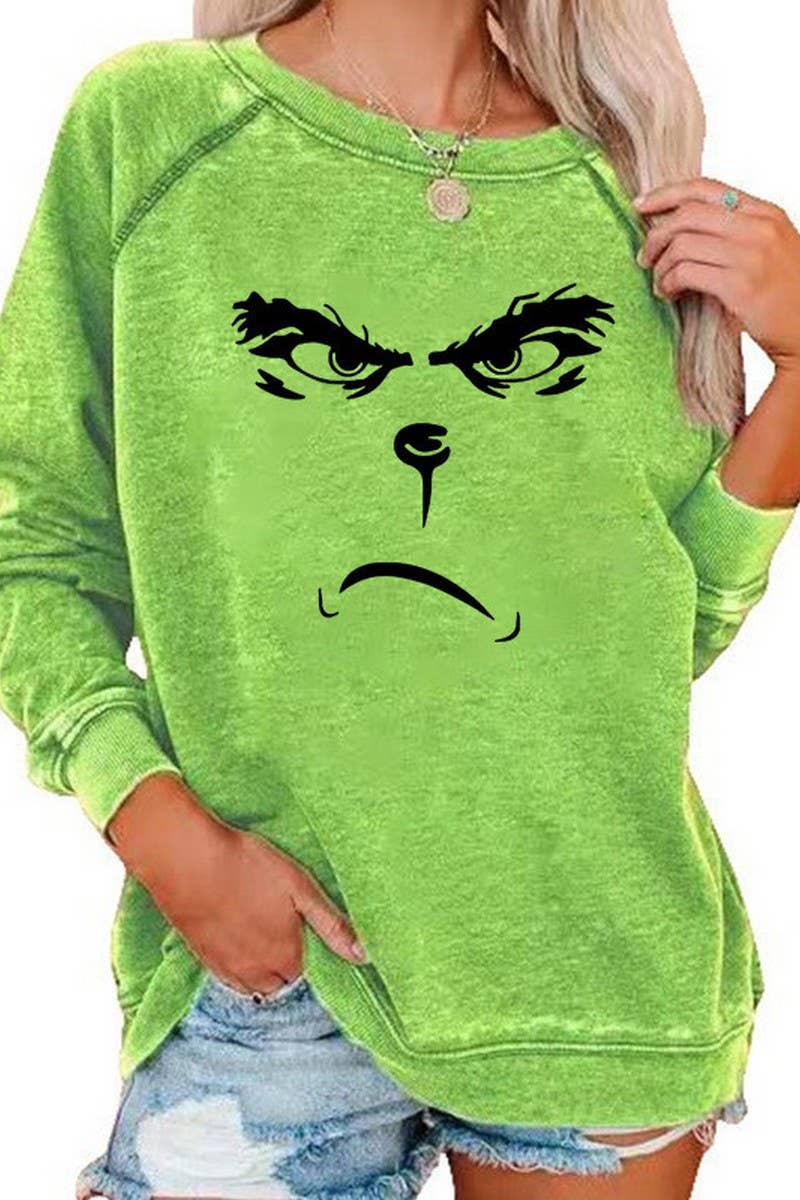 CWTBLL01326_CHRISTMAS CARTOON HORN SLEEVE SWEATSHIRT