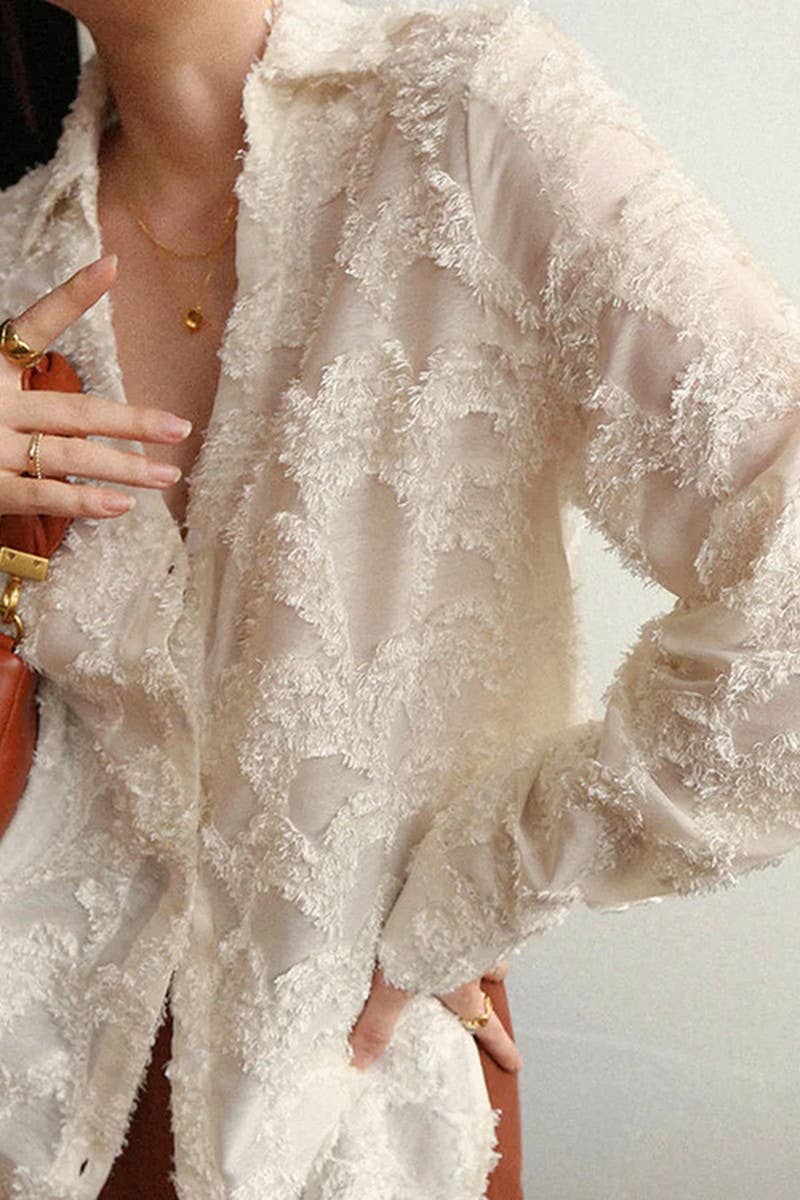 CWTSTL908_JACQUARD ELEGANT LONG-SLEEVED SHIRT TOP