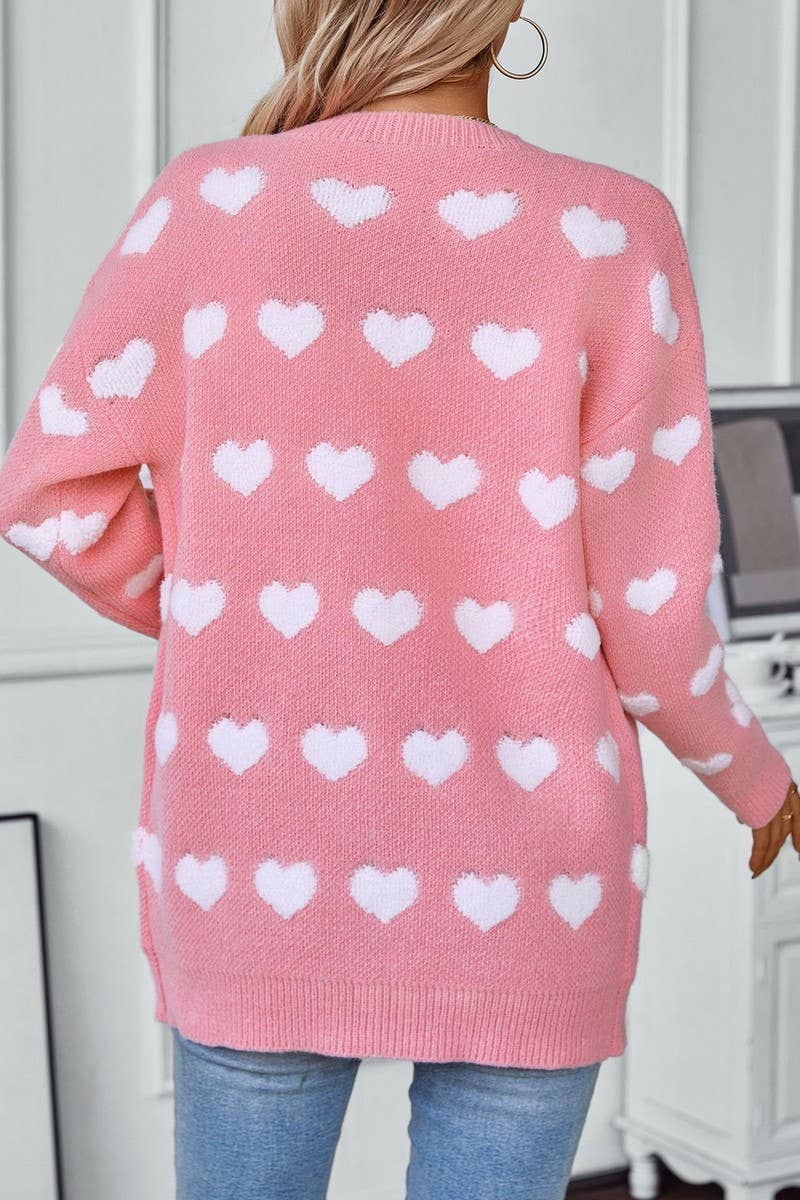 CWOCAL0856_EMBROIDERED HEART MID-LENGTH BUTTON KNIT CARDIGAN