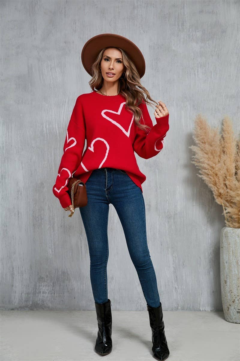 CWOSWL5764_VALENTINE'S DAY BIG HEART CONTRAST SWEATER