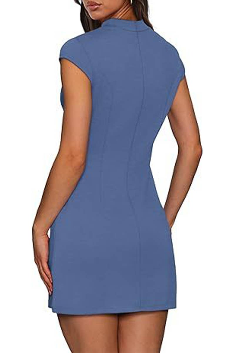 CWDSD8810_ROUND NECK BODYCON PARTY CLUB SHORT SLEEVE DRESS