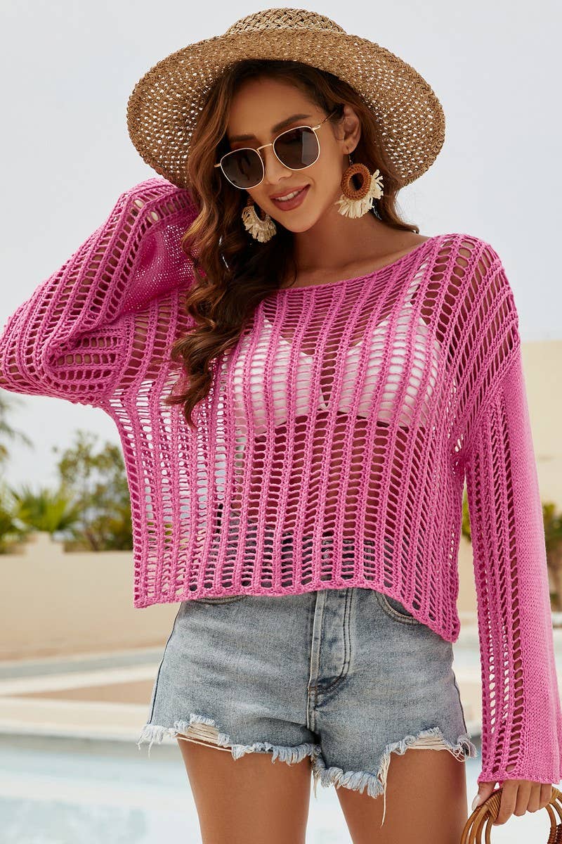 CWTSTL1026_Long-sleeve cutout off-the-shoulder Cover Ups