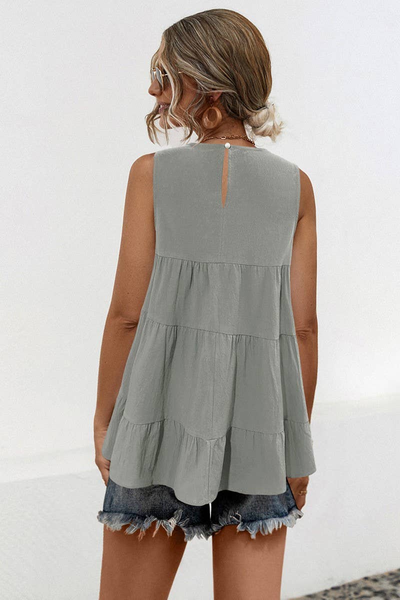 CWTBLS1597_LOOSE ROUND NECK SLEEVELESS VEST WITH LARGE SWING