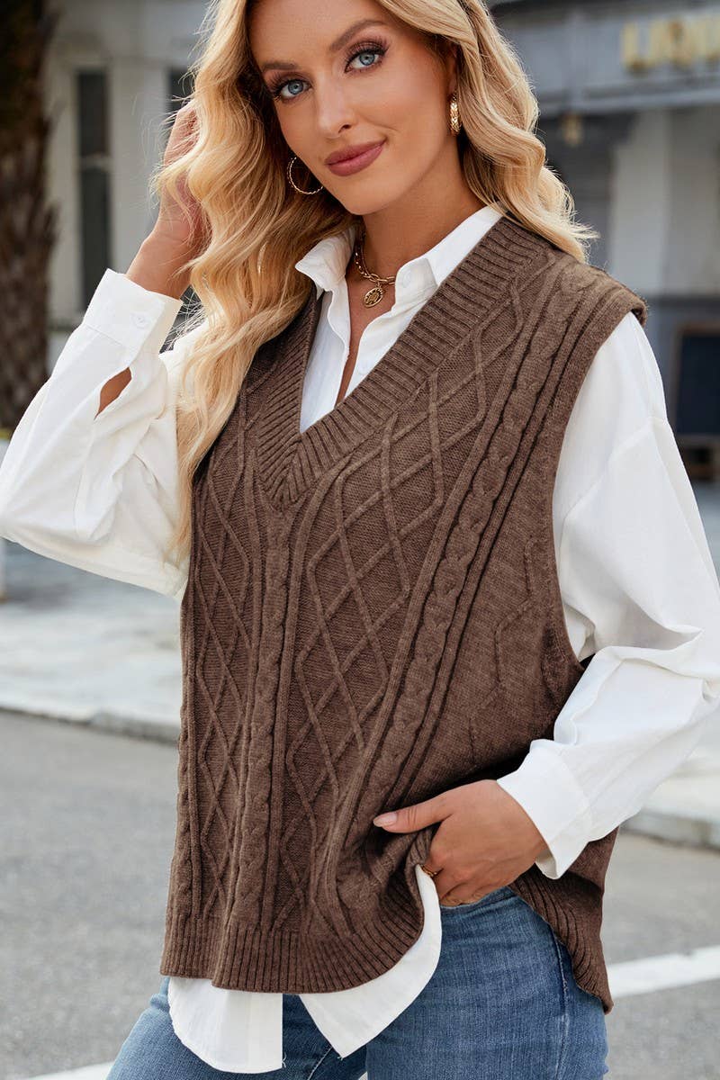 CWOV00140_SOLID COLOR V-NECK LOOSE WAISTCOAT KNITTED VEST