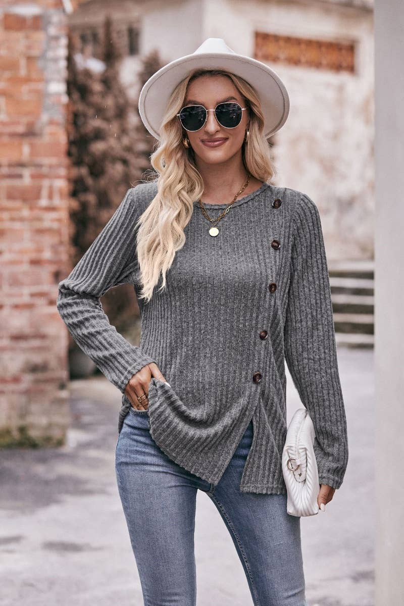 CWOSWL6468_CREW-NECK LONG-SLEEVED SWEATER WITH SPLIT BUTTONS