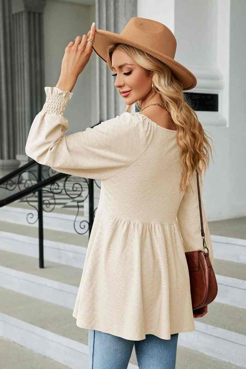 CWTBLL2836_V-NECK LONG SLEEVE PATCHWORK DRESS TOP