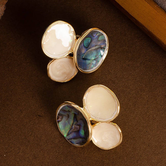 DESIGN OIL-DRIPPED ABALONE SILVER NEEDLE EARRINGS