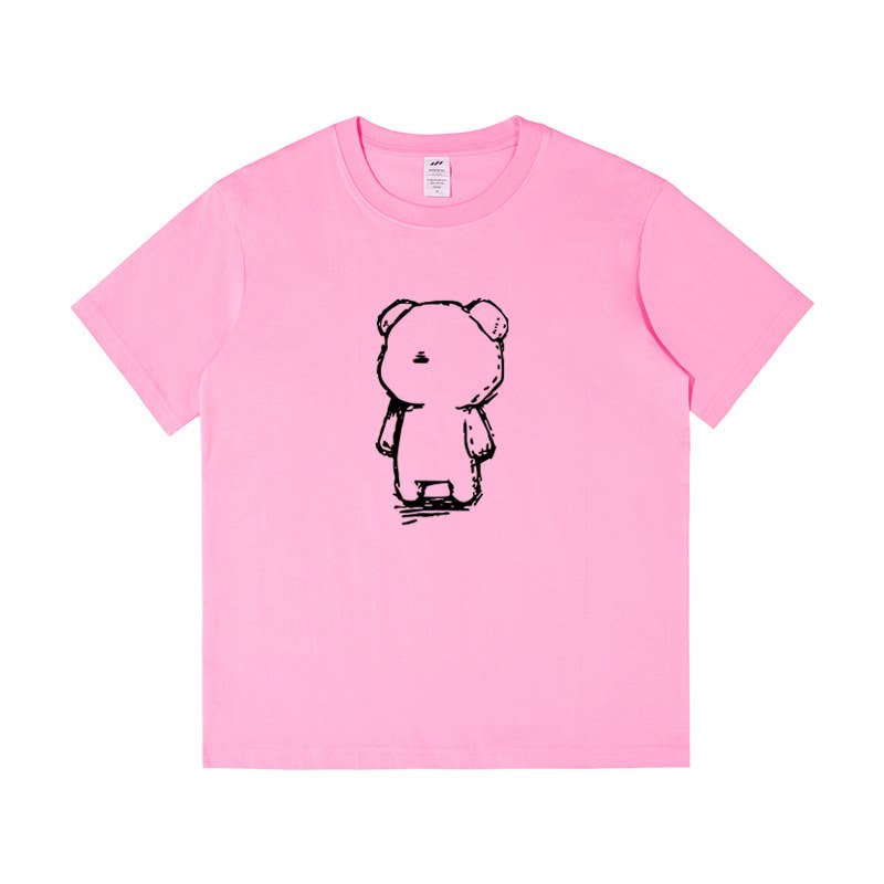 CWTTS0953_BLACK AND WHITE BEAR PRINT LOOSE CASUAL T SHIRT