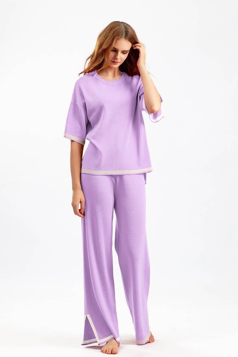 CWSTB00422_COLORBLOCK KNIT TOP & HIGH WAIST WIDE LEG SET