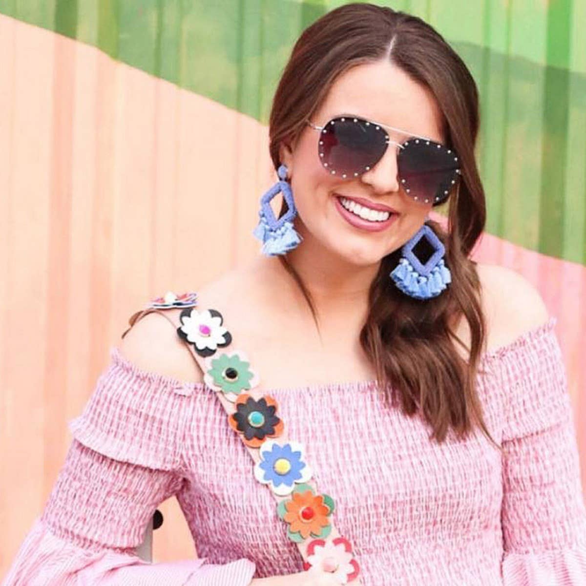 GEOMETRIC DIAMOND SHAPED RICE BEAD TASSEL EARRINGS
