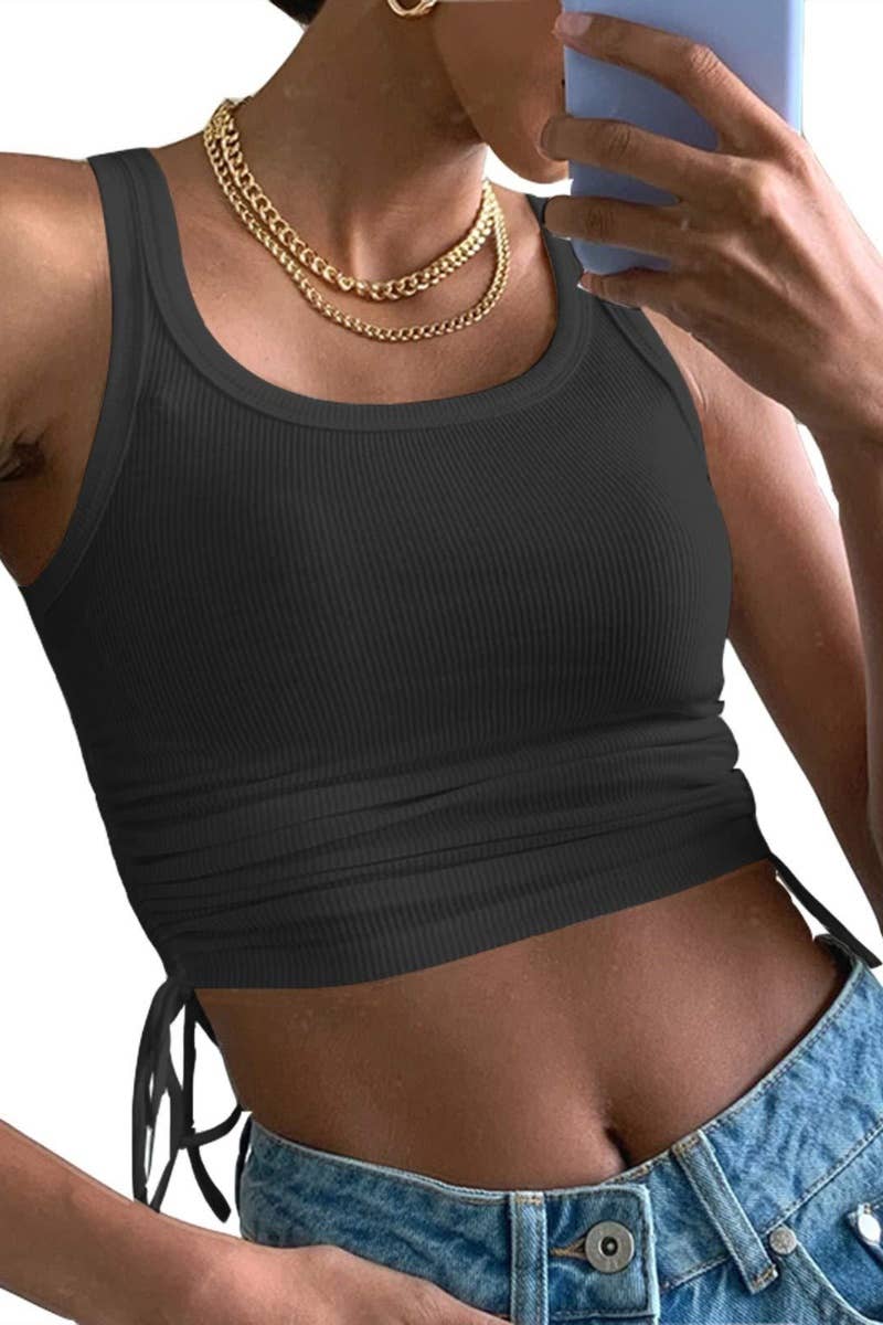 CWOV0236_SUMMER U-NECK SLEEVELESS CROP TANK TOP