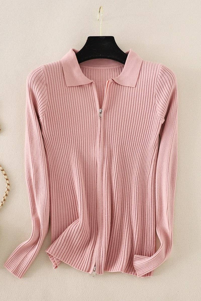 CWOSWL07283_SOLID SLIM KNIT LONG SLEEVE POLO TOP