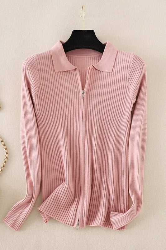 CWOSWL07283_SOLID SLIM KNIT LONG SLEEVE POLO TOP