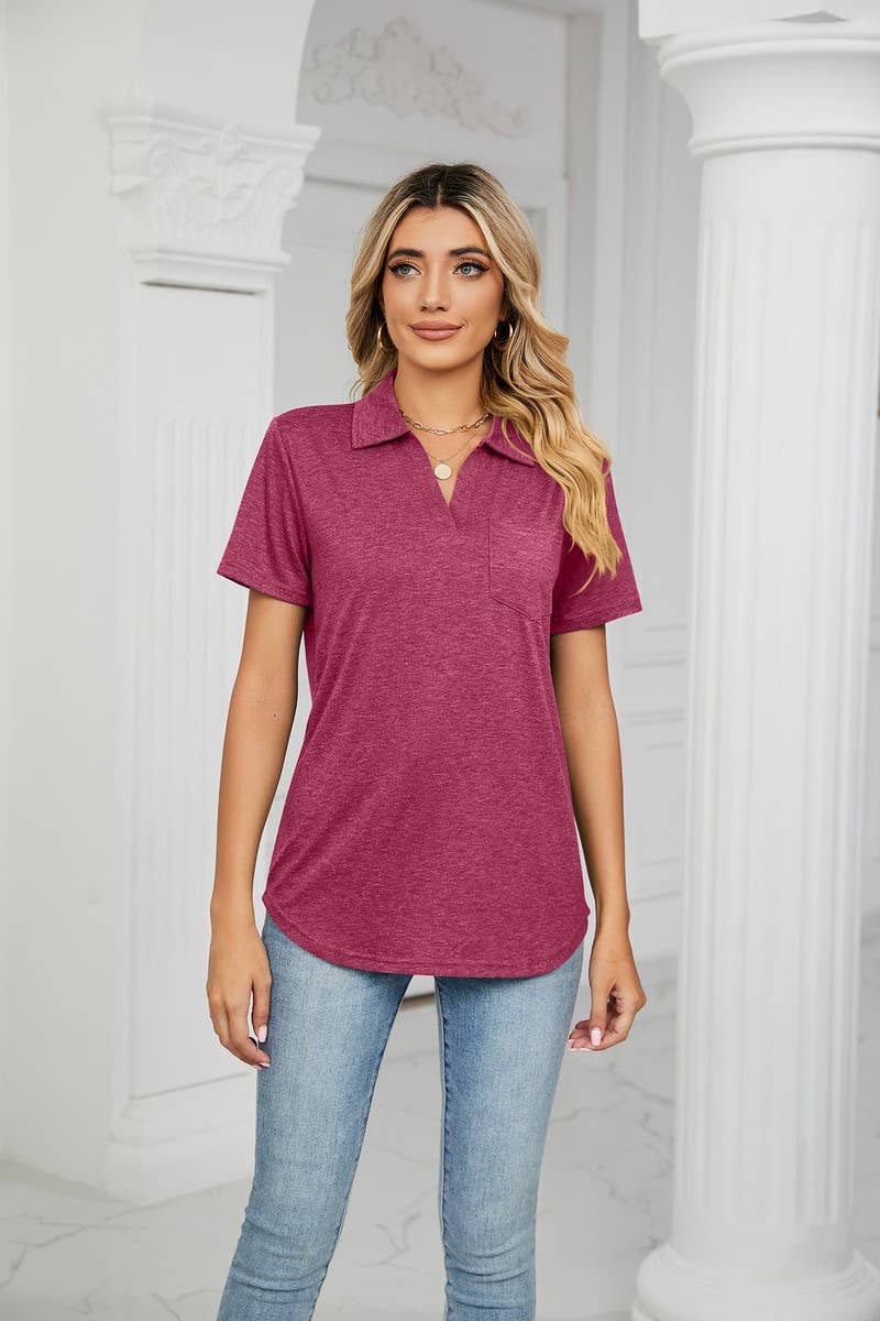CWTTS0864_V-Neck Short Sleeve Blouse