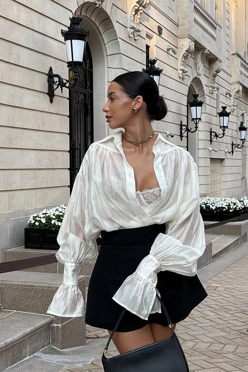 CWTBLL3814_SATIN BALLOON SLEEVE LONG SLEEVE SHIRT