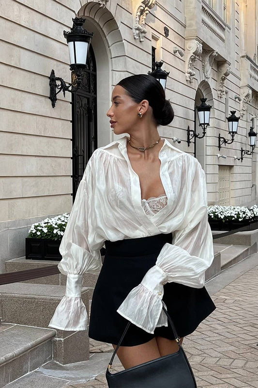 CWTBLL3814_SATIN BALLOON SLEEVE LONG SLEEVE SHIRT