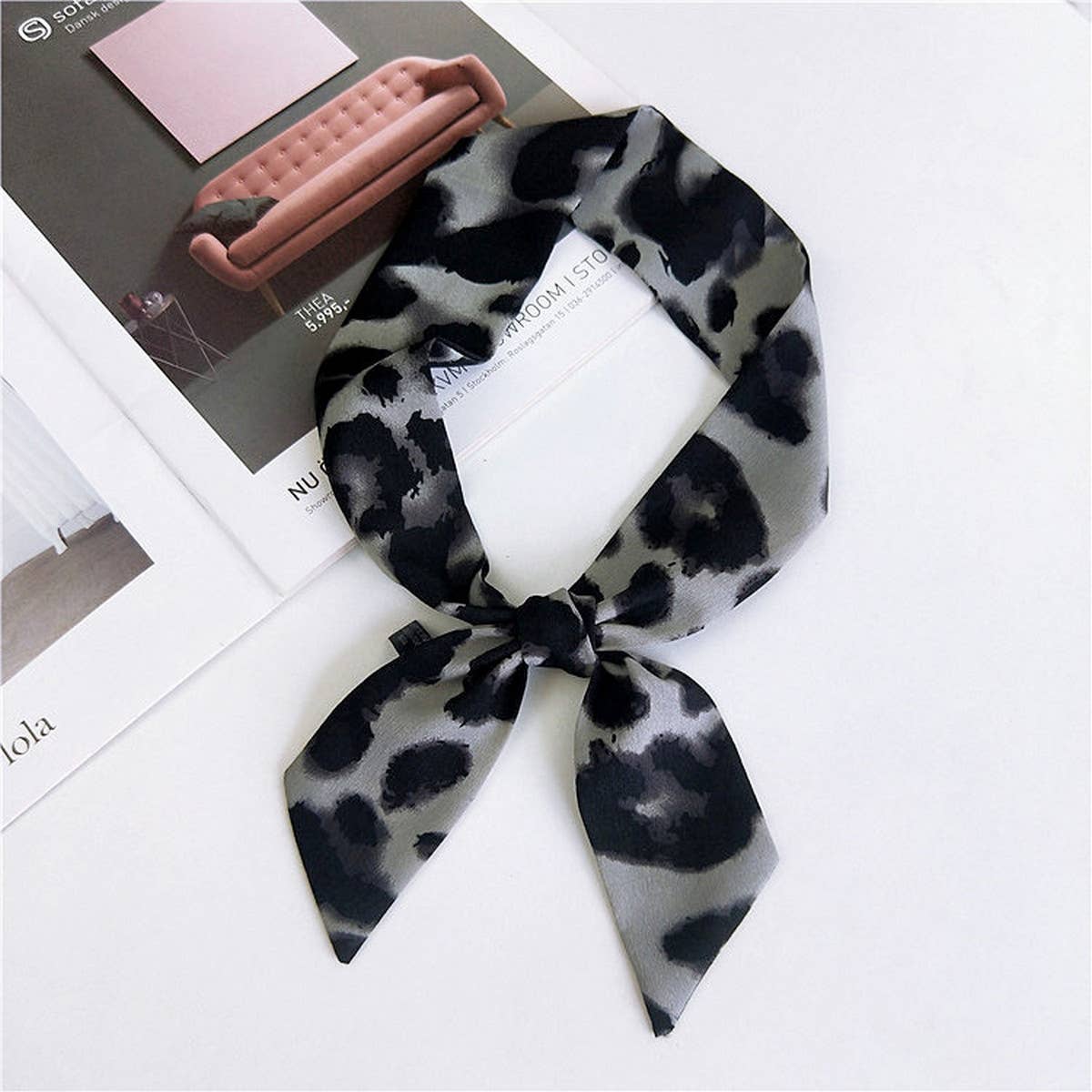 CWASC2385_MULTI COLORED HANDLE RIBBON LEOPARD PRINT SCARF