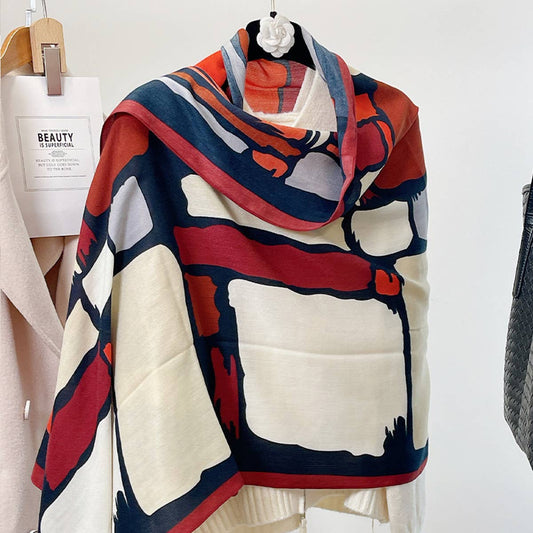 Cartoon Color Block Scarf ??Soft Faux Wool Shawl_CWASC0897