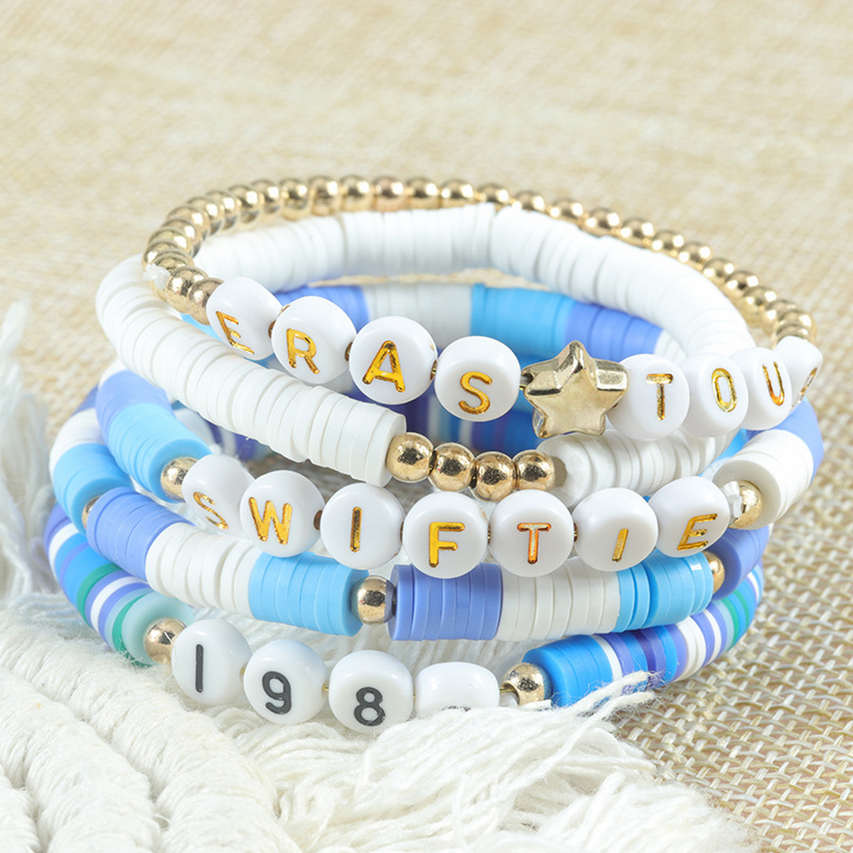 Multilayer Elastic Letter Bead Bracelets Set