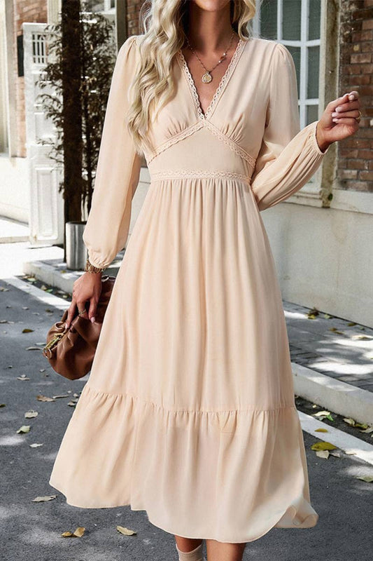 CWDMD0745_Deep V-neck Long Sleeve Maxi Dress