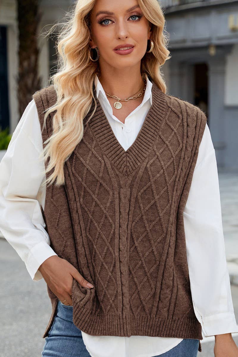 CWOV00140_SOLID COLOR V-NECK LOOSE WAISTCOAT KNITTED VEST
