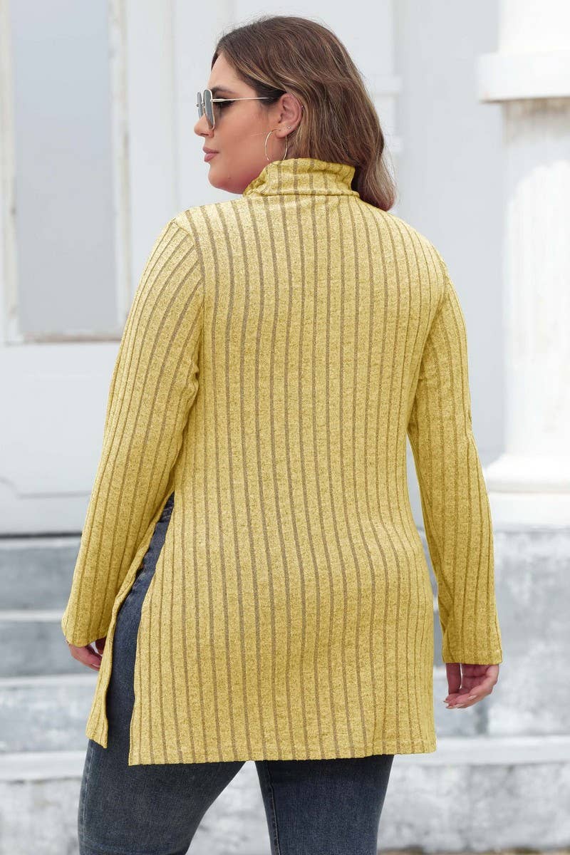 CWTTL1314_PLUS Size Turtle Neck Long Slv Pullover Long Top