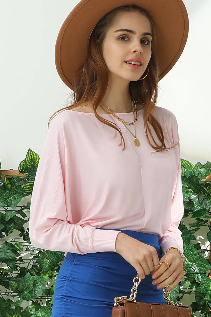 CWTTL1506_ROUND NECK BATWING SLEEVE TOP