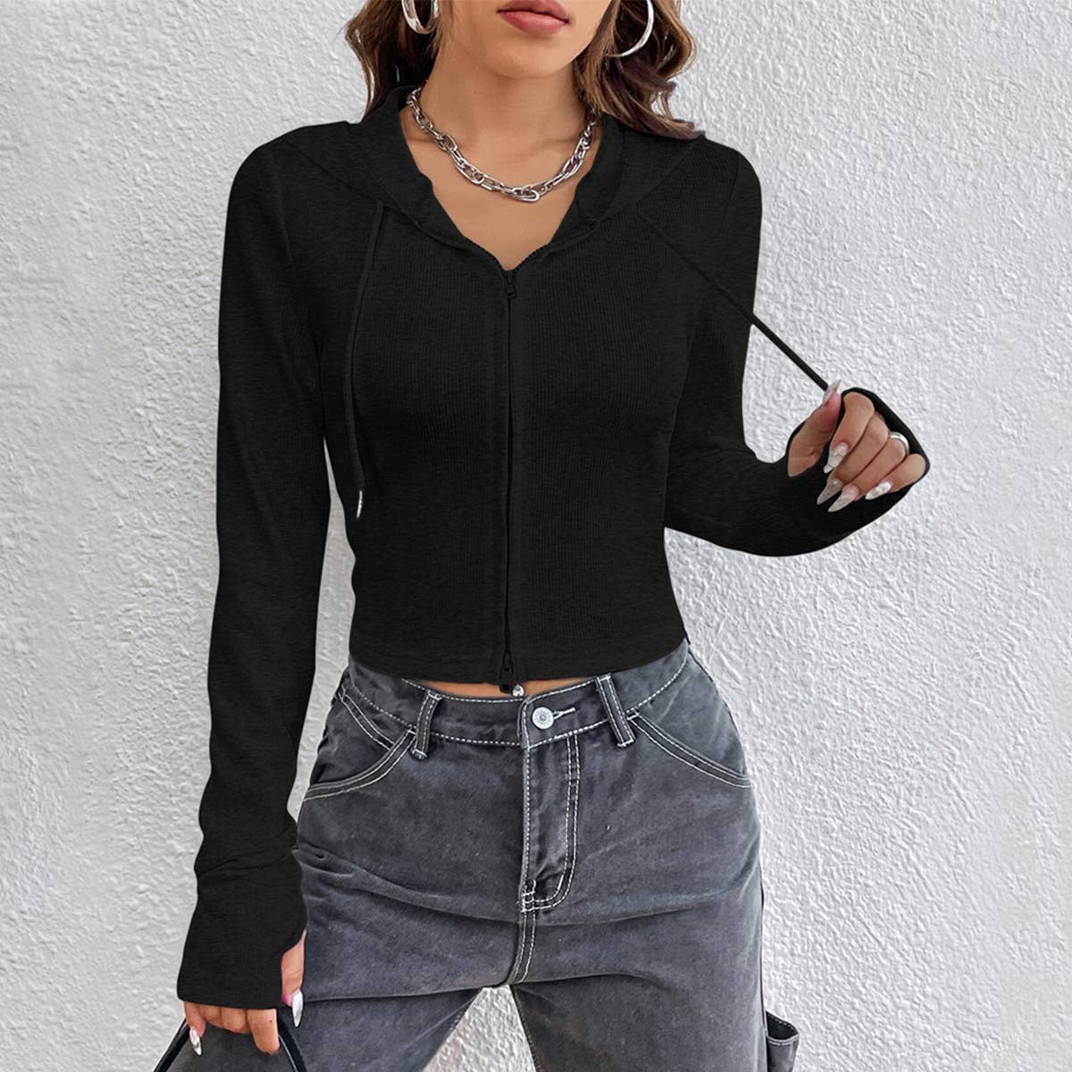 Design zip-up cardigan jacket long sleeve top
