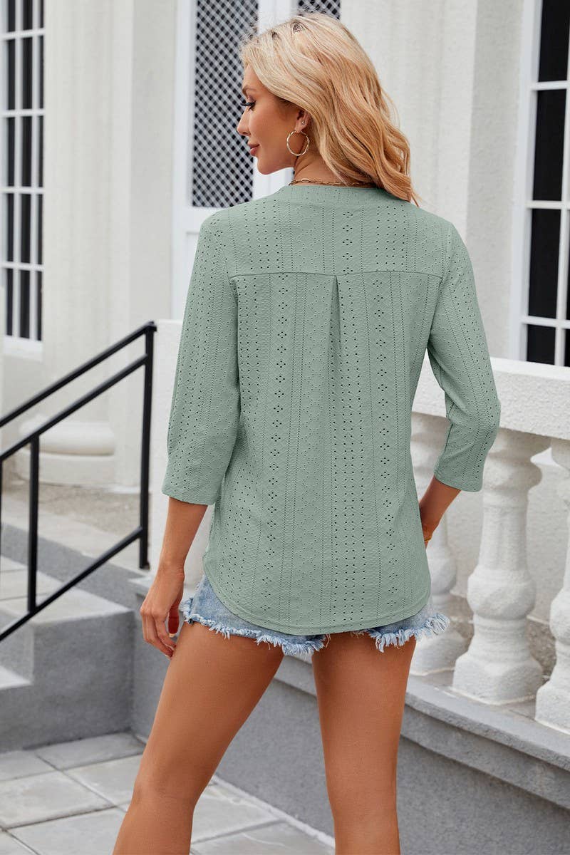 CWTTS0761_3/4 Sleeve V-Neck  Blouse