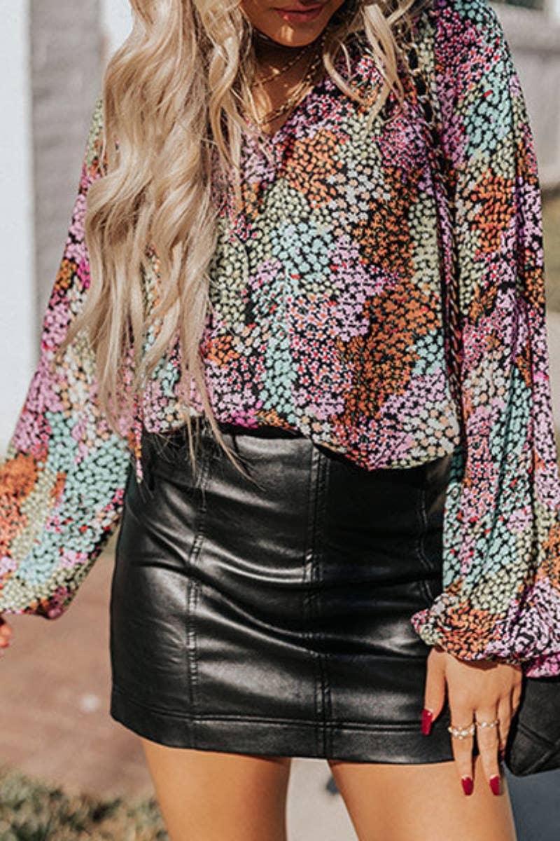 CWTBLL3098_LOOSE LONG SLEEVE FLORAL LANTERN SLEEVE TOP