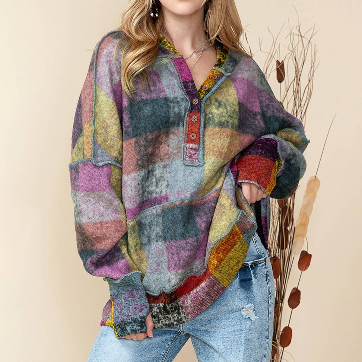 CASUAL PLAID MATCHING HOODIE PULLOVER HOODIE