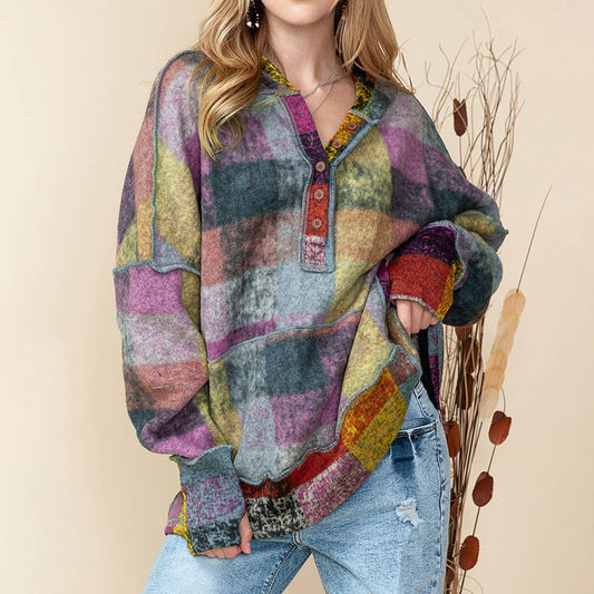 CASUAL PLAID MATCHING HOODIE PULLOVER HOODIE