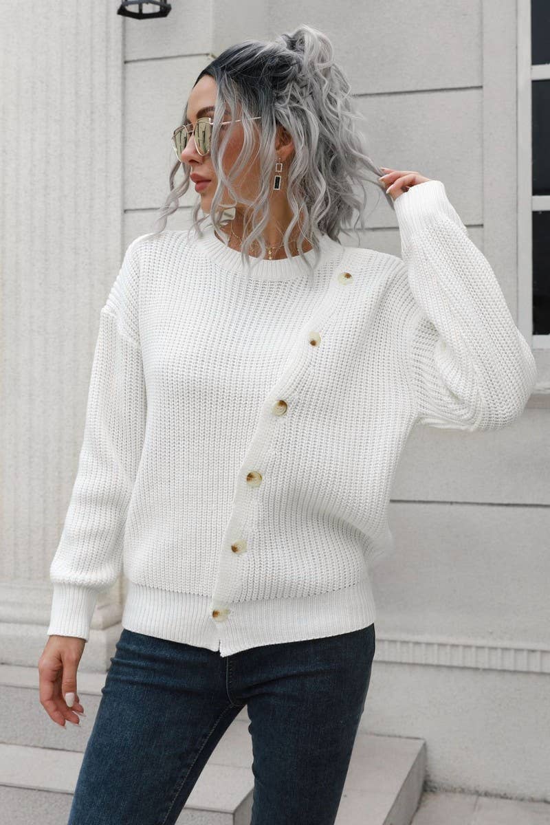 CWOSWL6856_AUTUMN AND WINTER BUTTON LONG SLEEVE LOOSE WOOL