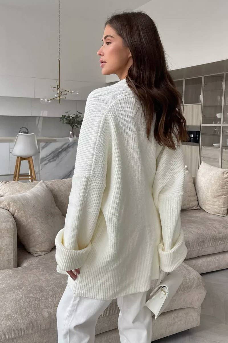 CWOCAL2240_SOLID COLOR LACE-UP LOOSE ROBE KNITTED CARDIGAN