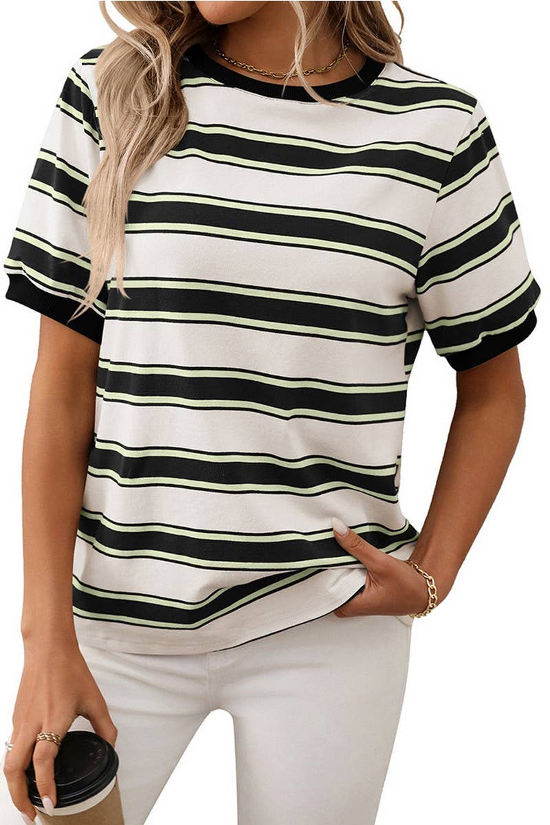 CWTTS1298_STRIPED CONTRAST COLOR SHORT SLEEVE T-SHIRT