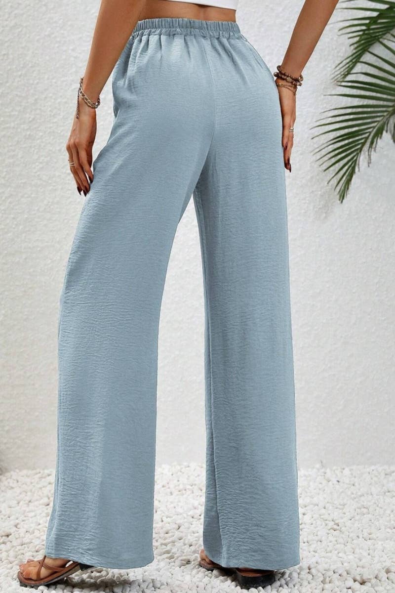 CWBMP0139_SUMMER CASUAL SOLID COLOR LACE-UP WIDE-LEG PANTS
