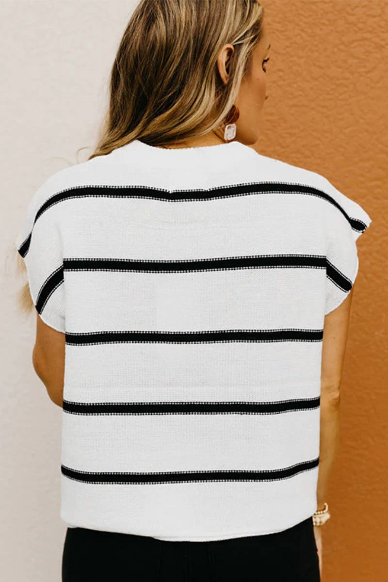 CWOSWSL0144_CASUAL CREW NECK STRIPED SLEEVELESS SWEATER VEST