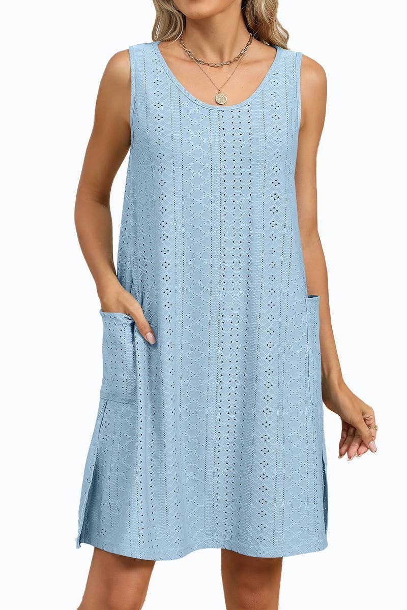 CWDSD8714_SLEEVELESS CREWNECK POCKET TANK DRESS