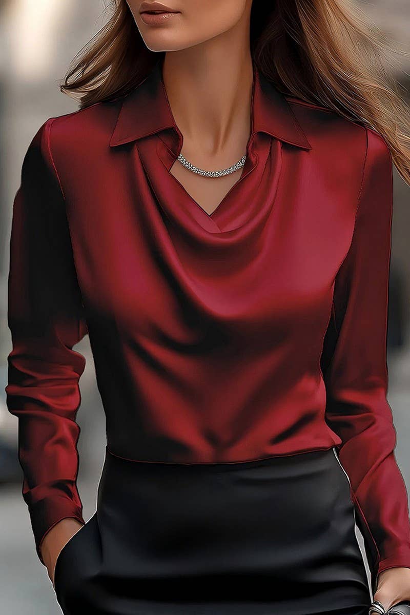 CWTBLL01202_2025 FALL WINTER DRAPED NECK LONG SLEEVE BLOUSE