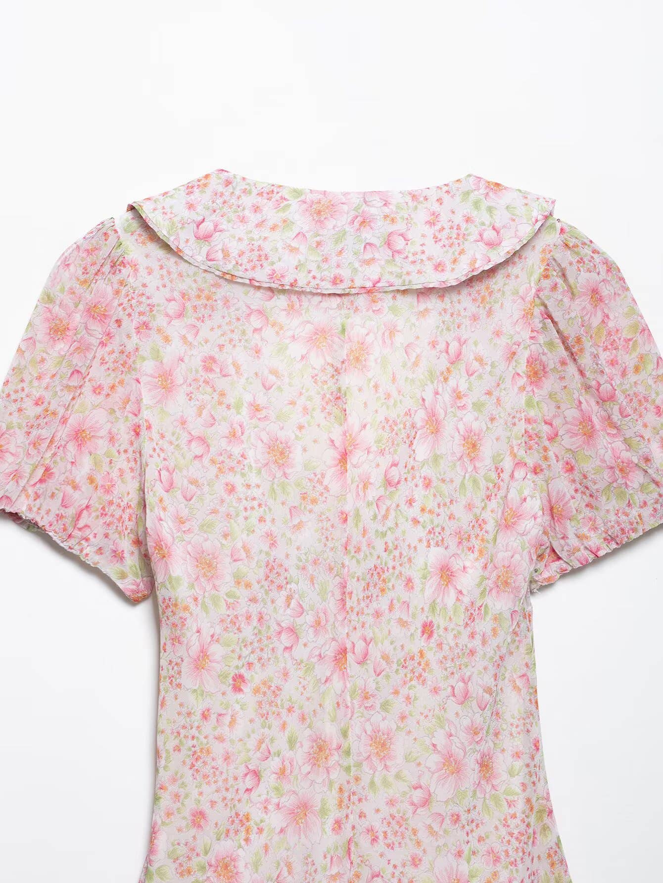 Cinched waist, lapel print lining short dress