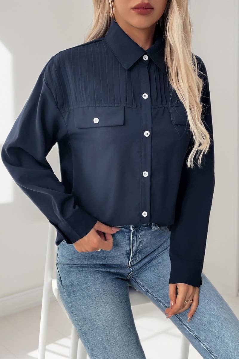 CWTBLL3720_NEW AUTUMN AND WINTER LONG-SLEEVED LAPEL SHIRT