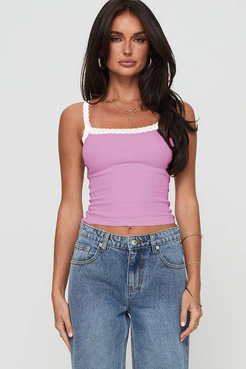 CWTTK0801_SOLID COLOR SLIM LACE CAMISOLE
