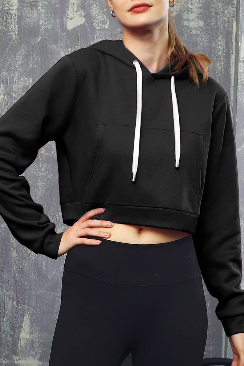 CWOHOL428_Lightweight Pullover Hoodie Cropped Sweatshirt