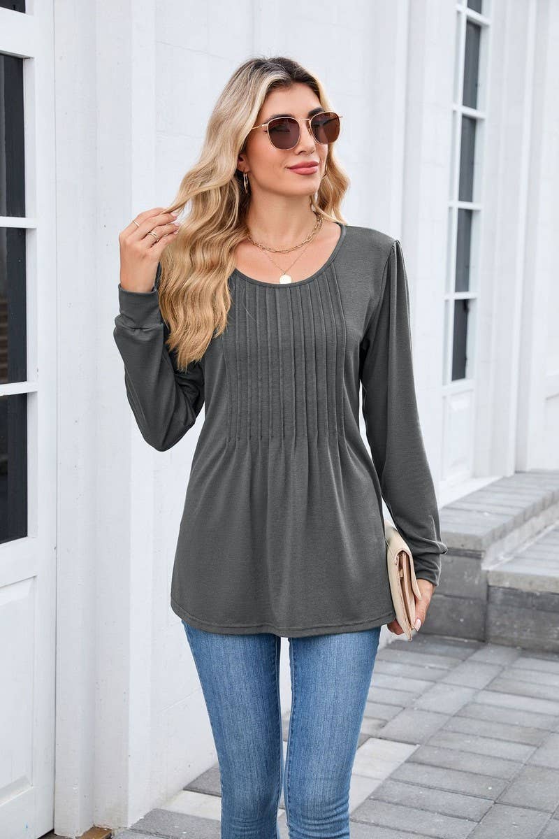 CWTBLL01305_CREW NECK SOLID RIBBED LONG SLEEVE CASUAL TEE