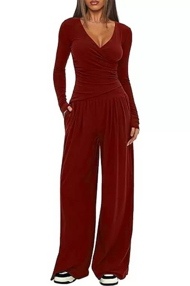 CWSTB00457_SOLID LONG SLEEVE TOP & WIDE LEG PANTS SET