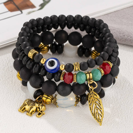 MULTI-LAYERED ELEPHANT LEAF BEAD BRACELET